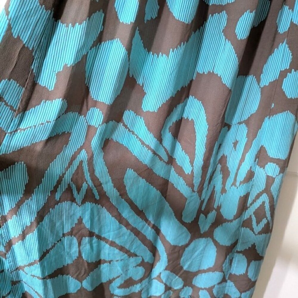Banana Republic 100% Silk Printed Ruffled Hem Maxi Dress Turquoise Brown Size 0 - Picture 4 of 8
